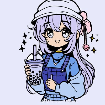 manga girl holding boba tea