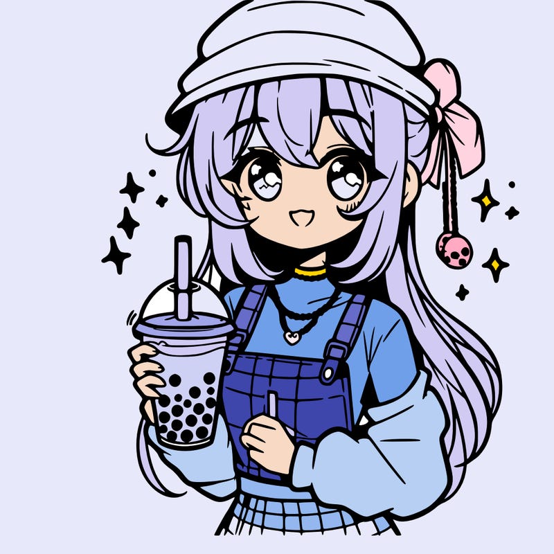 manga girl holding boba tea