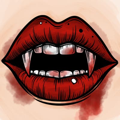 lips with vampire teeth