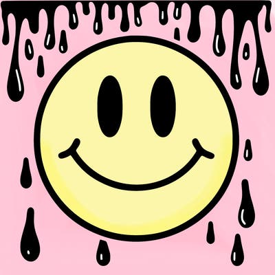 smiley face with drippy black and white background