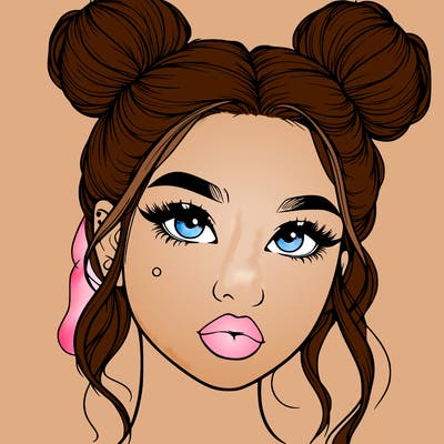 realistic girl with two buns on her hair and lips