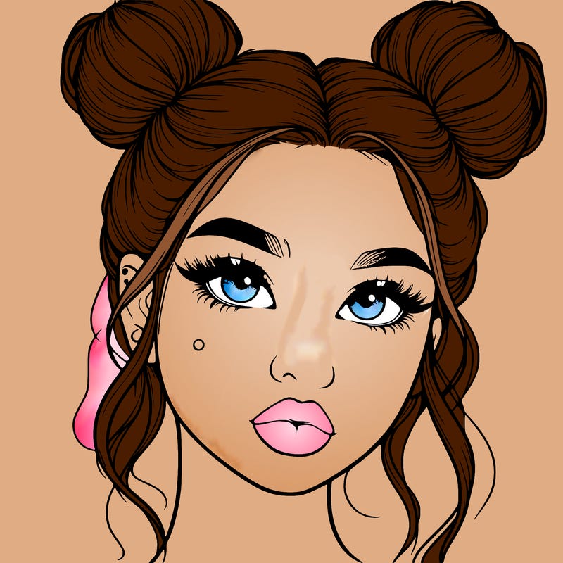 realistic girl with two buns on her hair and lips