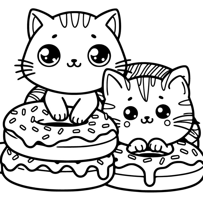 cute cats and a stack of doughnuts