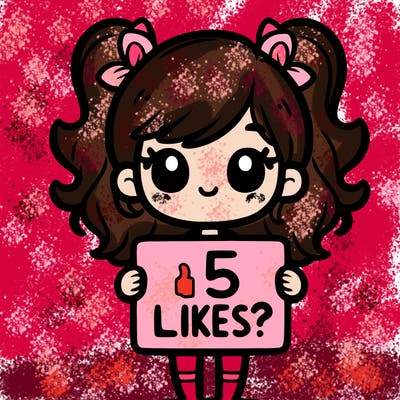 girl holding a sign that says 5 likes?