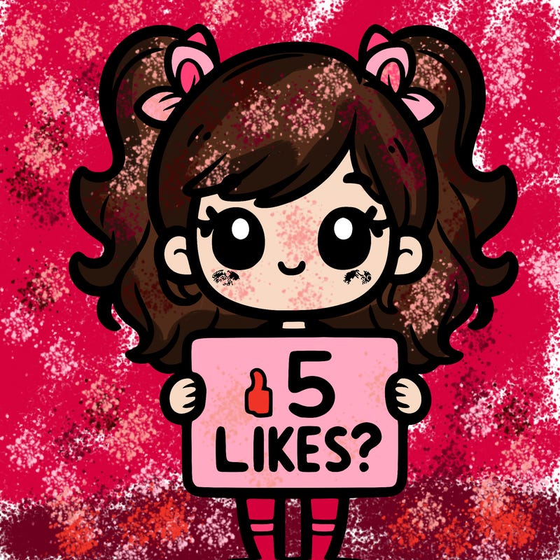 girl holding a sign that says 5 likes?