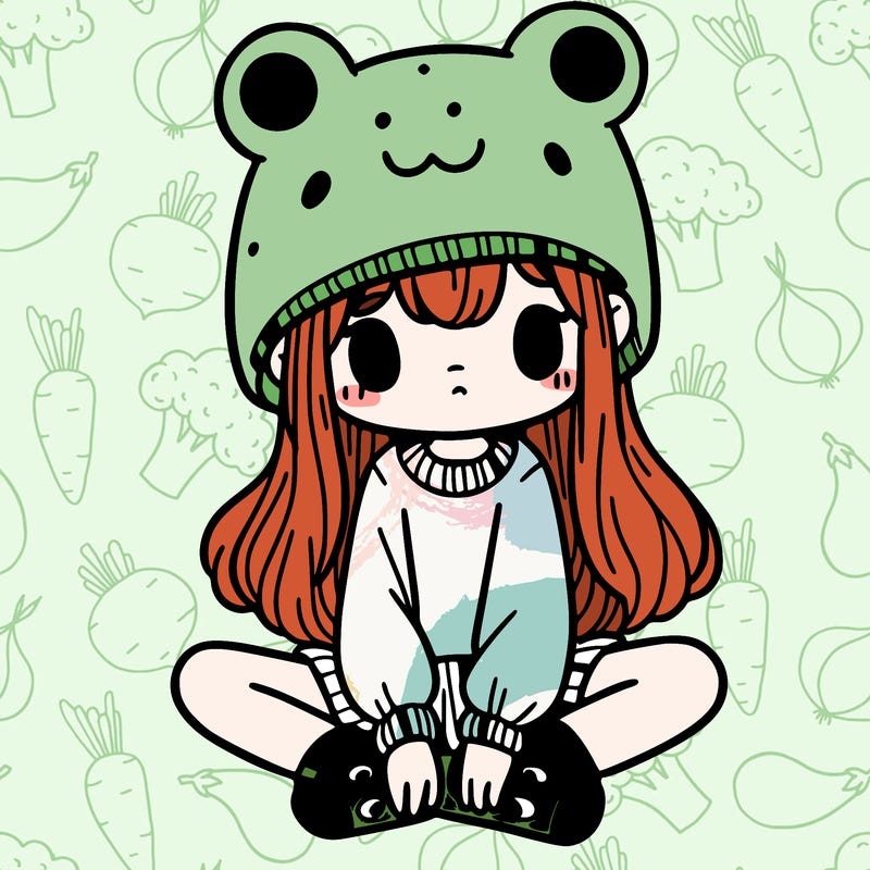 a girl wearing a frog hat and some frog socks