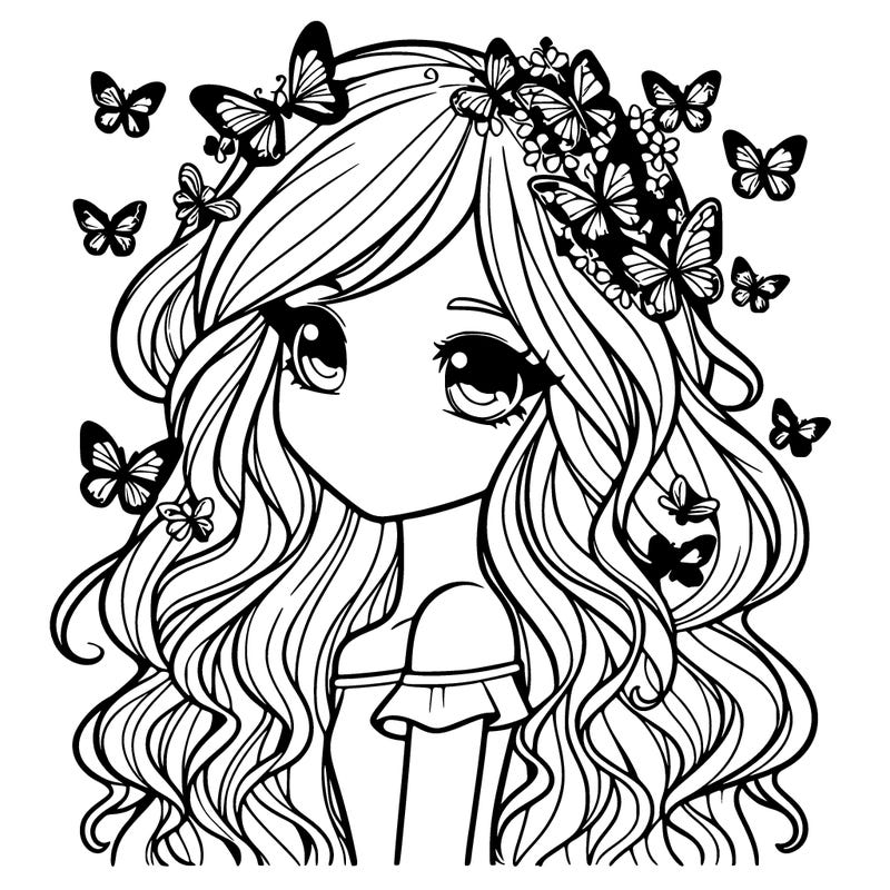 realistic girl with hair made of butterflies