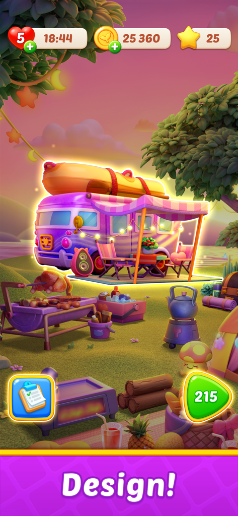Fruit Diary 2: Match 3 Offline - Camper van and outdoor picnic design area in Fruit Diary 2
