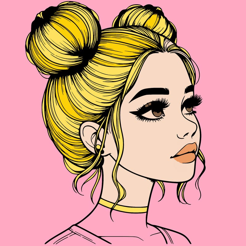 realistic girl with buns on the top of her head