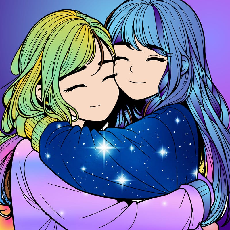 realistic two girls hugging