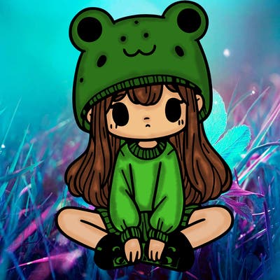 a girl wearing a frog hat and some frog socks