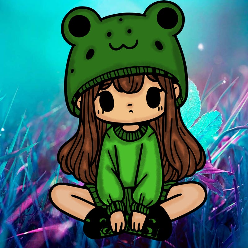 a girl wearing a frog hat and some frog socks