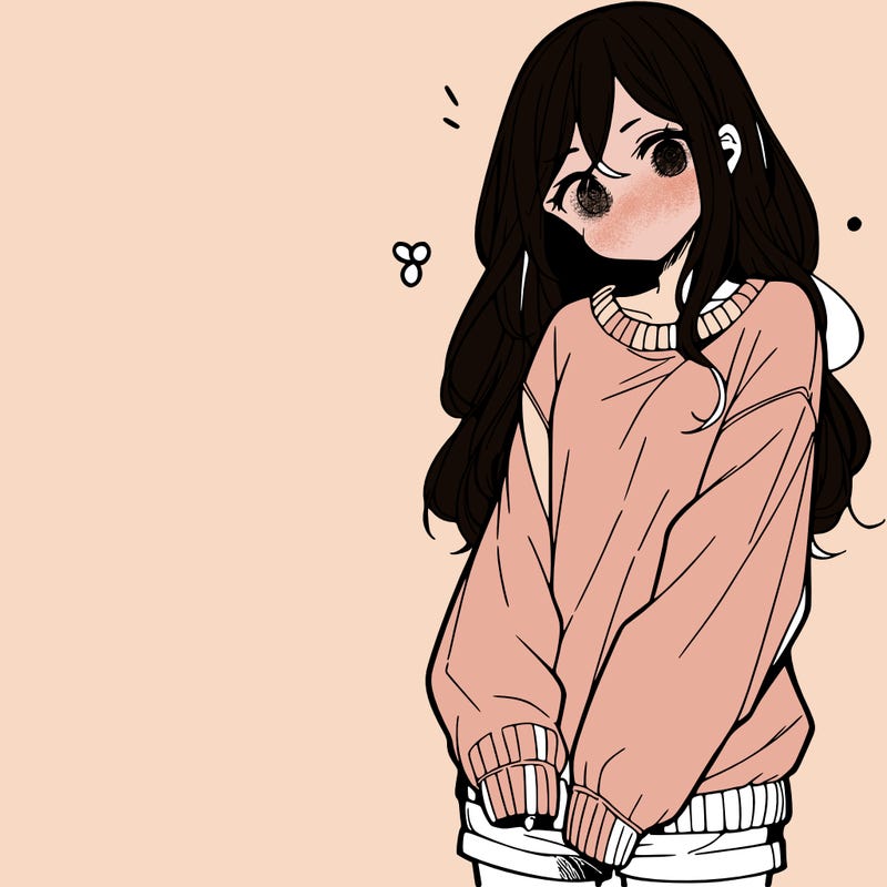 manga teen girl  in a sweater and baggy pants