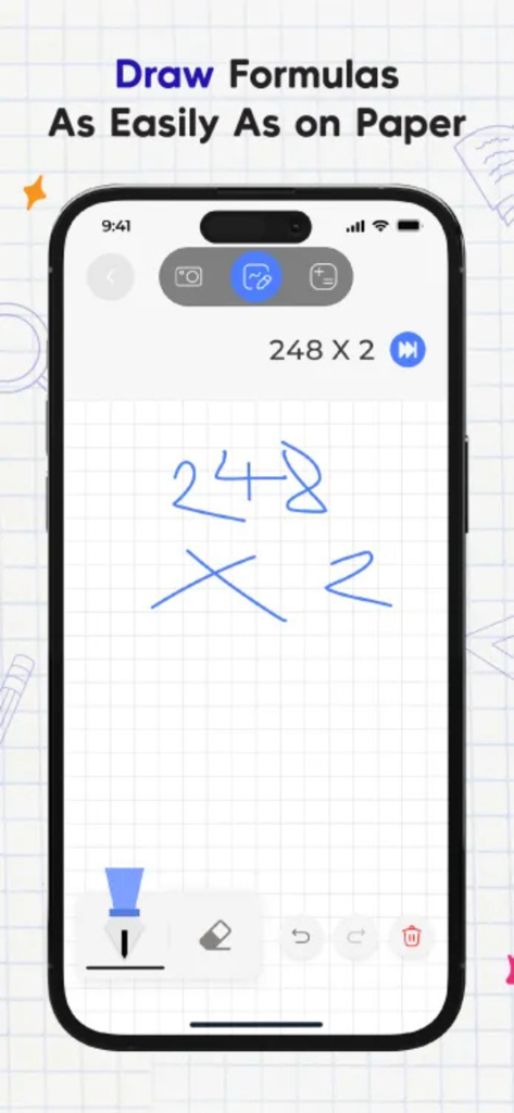 Libbot: AI Homework Helper - Interfaz de la aplicación Libbot AI que muestra un problema de multiplicación escrito a mano siendo resuelto sobre un fondo de cuadrícula