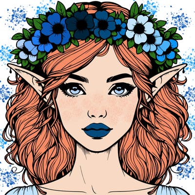 realistic female elf with flower crown