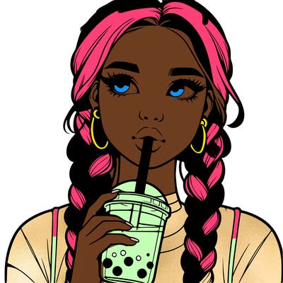 realistic girl with braided hair drinking boba