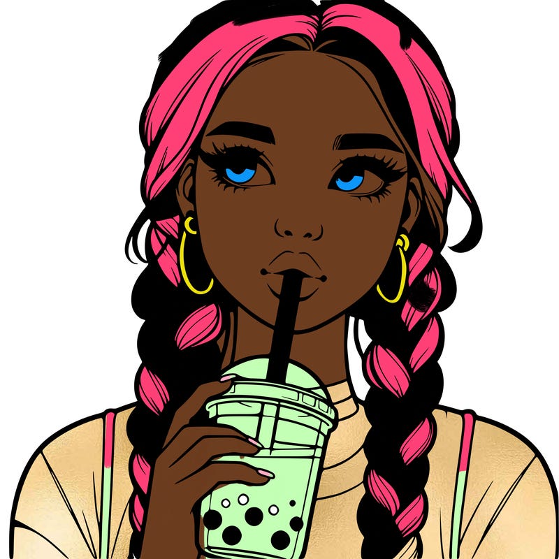 realistic girl with braided hair drinking boba