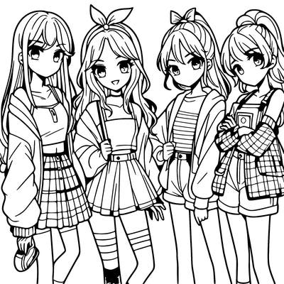 teen manga girls group of 4