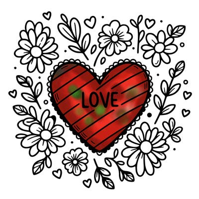love heart with flowers around it