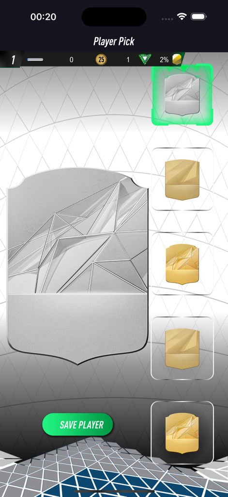 PACFUT 25 - PACFUT 25 player pick interface showing a selection of football cards to choose from