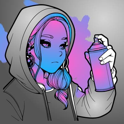 a realistic girl, spray painting