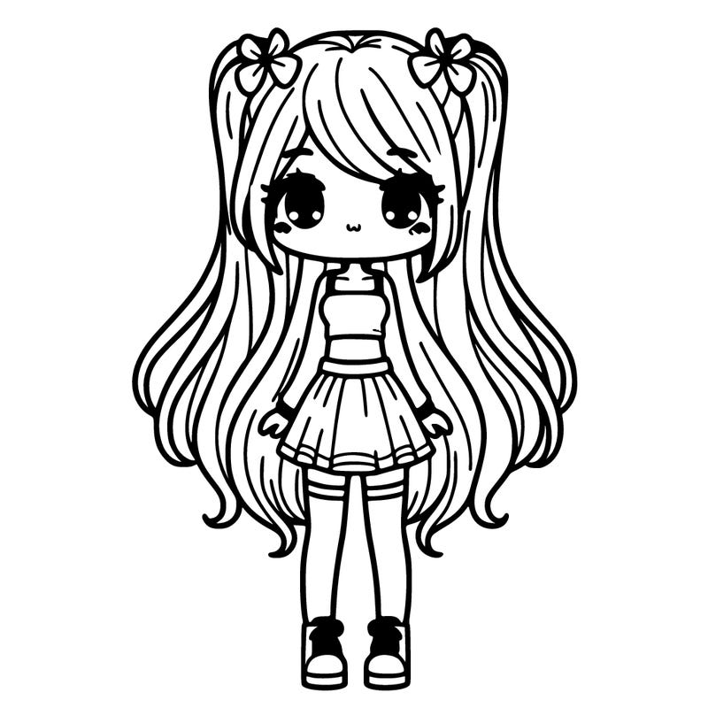 a kawaii girl with long hair and a body with a skirt and a crop top