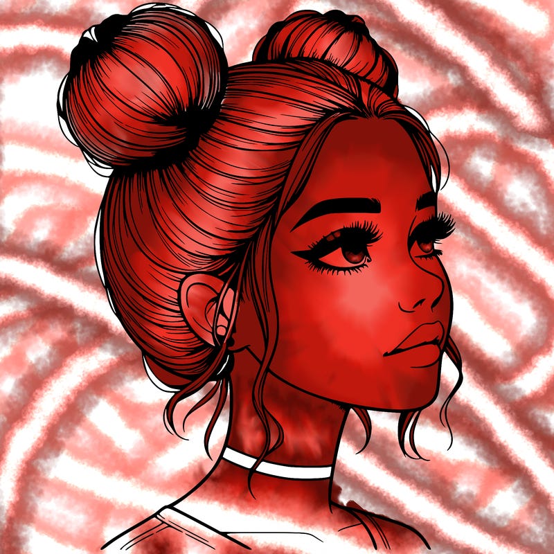realistic girl with buns on the top of her head
