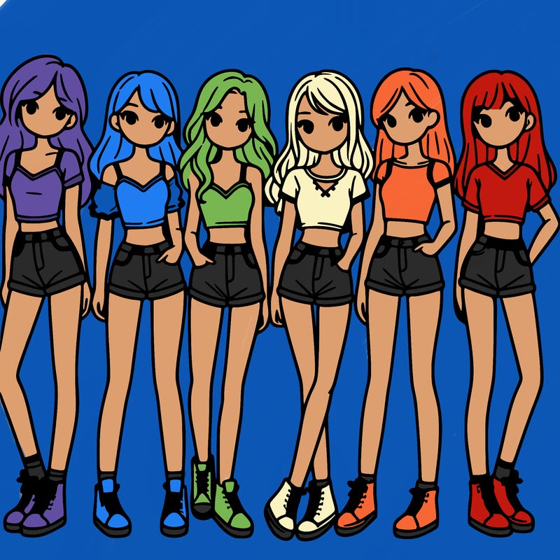 a group of girls wearing crop tops and shorts
