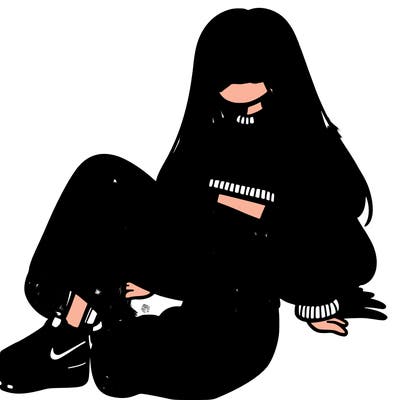 a girl with baggy pants and a crop top with long hair