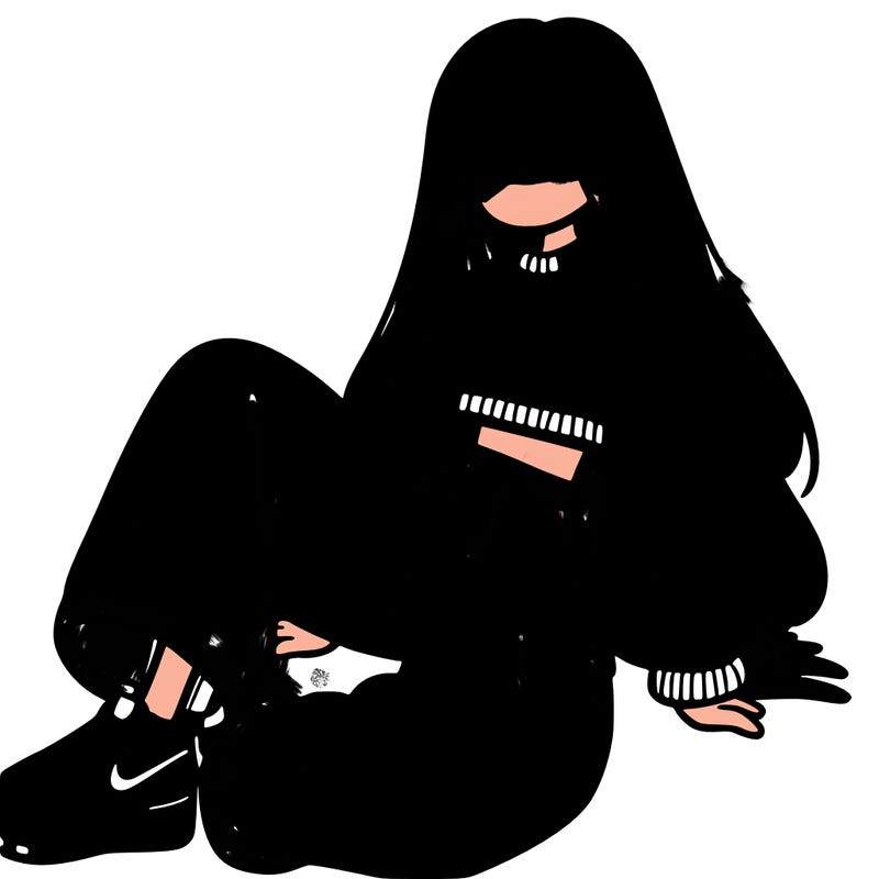 a girl with baggy pants and a crop top with long hair