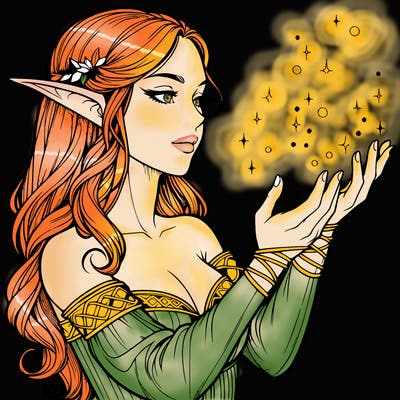 realistic elf girl doing magic