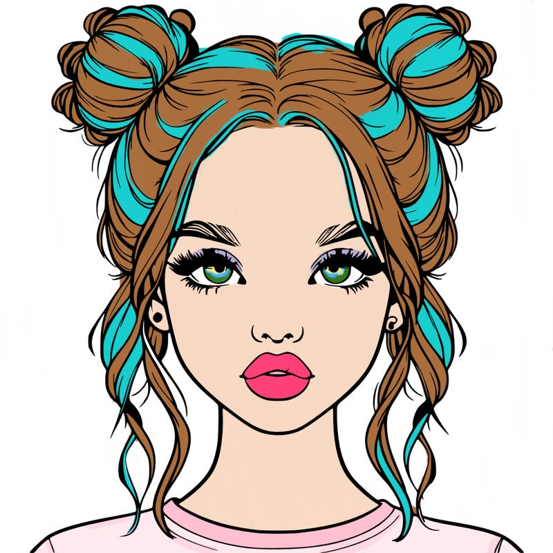 realistic girl with two buns in hair and lips