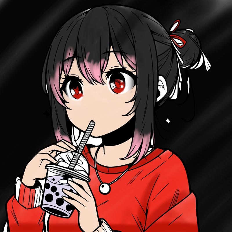 manga character drinking boba