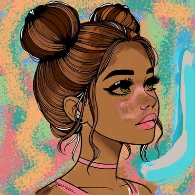 realistic girl with buns on the top of her head