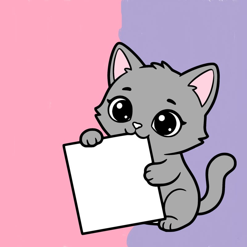 a small cat with a blank sheet of paper in its hand. the cat is sooooooo cute!
