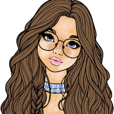 girl with long hair and freckles and glasses realistic