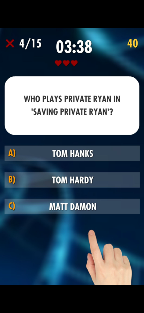 Ultimate Movie Quiz (2025) - A movie trivia question about the actor in Saving Private Ryan on a mobile quiz app
