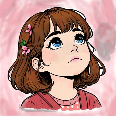 realistic girl looking up