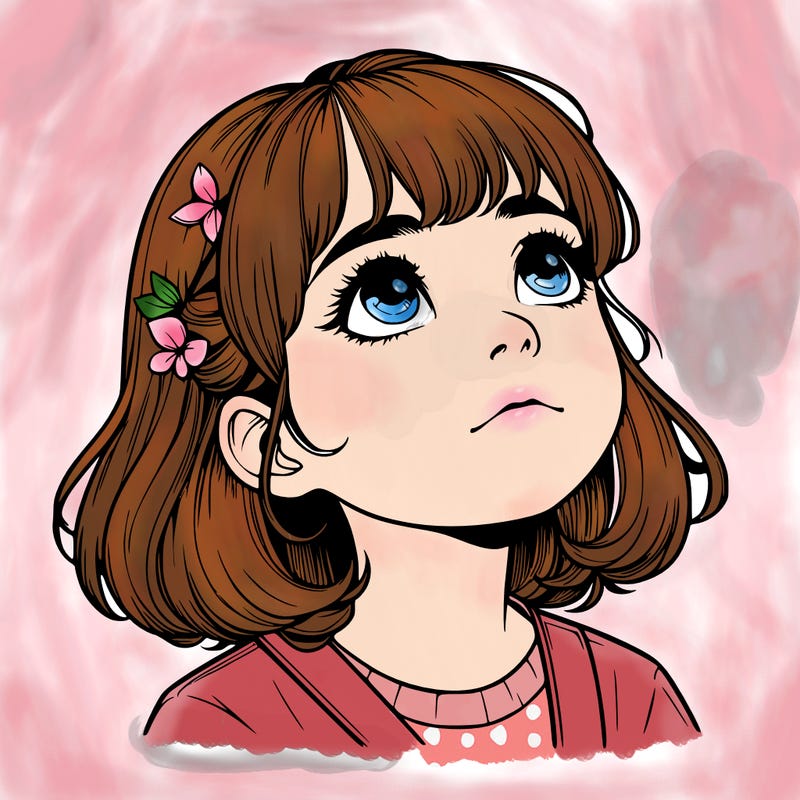 realistic girl looking up