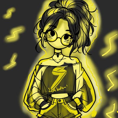 girl with a messy ponytail glasses a baggy crop top and jean shorts