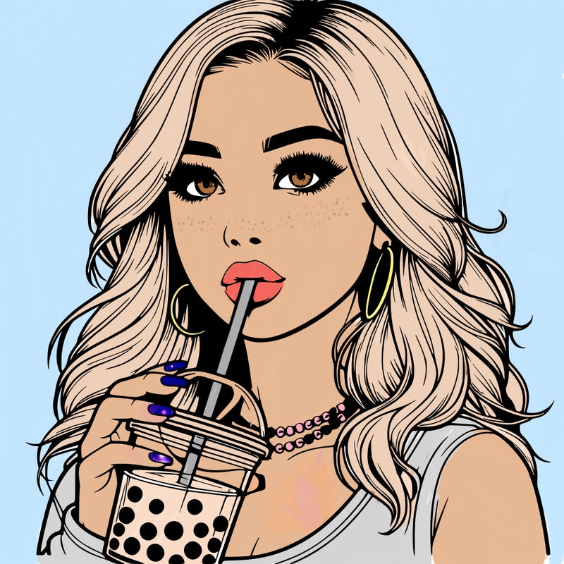 realistic girl drink a boba