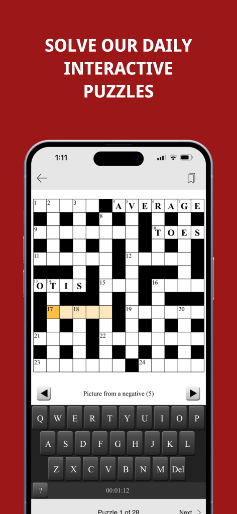 Greenock Telegraph - Daily interactive crossword puzzle interface in the Greenock Telegraph mobile app