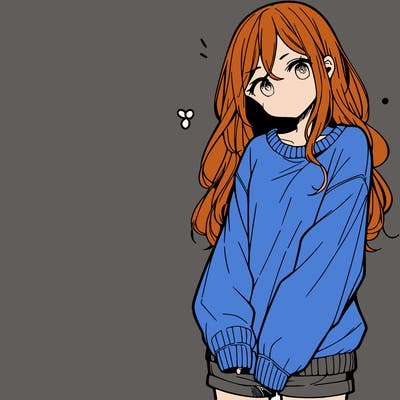 manga teen girl  in a sweater and baggy pants