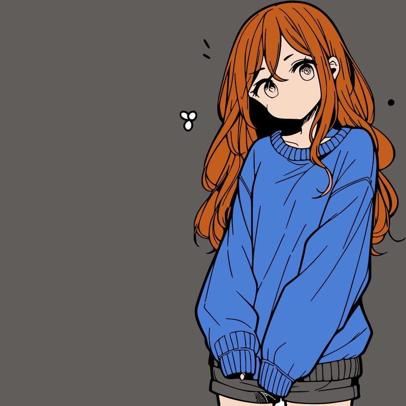manga teen girl  in a sweater and baggy pants