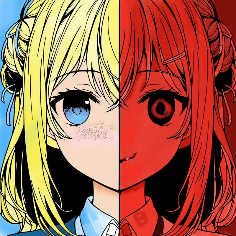 detailed anime face split half