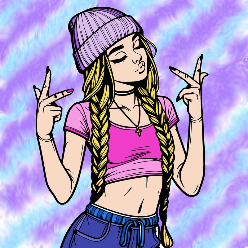 realistic teenage girl with braids and a beanie and crop top doing 🫶🏼