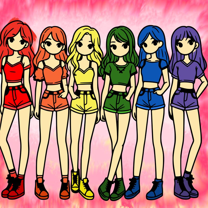 a group of girls wearing crop tops and shorts