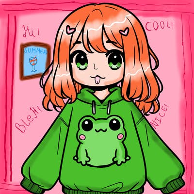 girl wearing frogging sweatshirt
