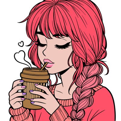 realistic girl drinking coffee