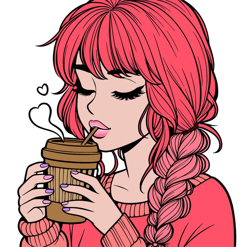 realistic girl drinking coffee